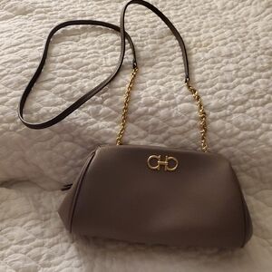 Salvatore Ferragamo Brown Gold Shoulder Bag with Classic Elegance